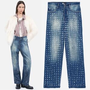 The Kooples Straight Leg Silver Studded Jeans Size 8 NWT Blue Electric